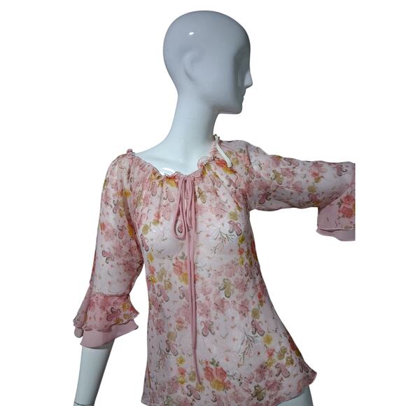 Y2K Vintage Rare RORY Sheer Ruffle Bell Sleeve Whimsical Fairycore Flowy Top - Picture 4 of 12
